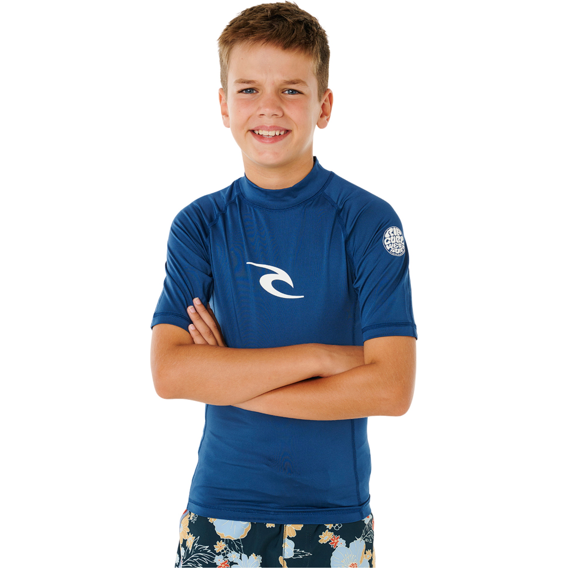 2026 Rip Curl Junior Camiseta De Lycra De Manga Corta Waves UPF 136BRV - Light Navy